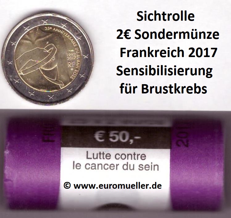 Frankreich Rolle 2 Euro Gedenkmünze 2017...Brustkrebs   