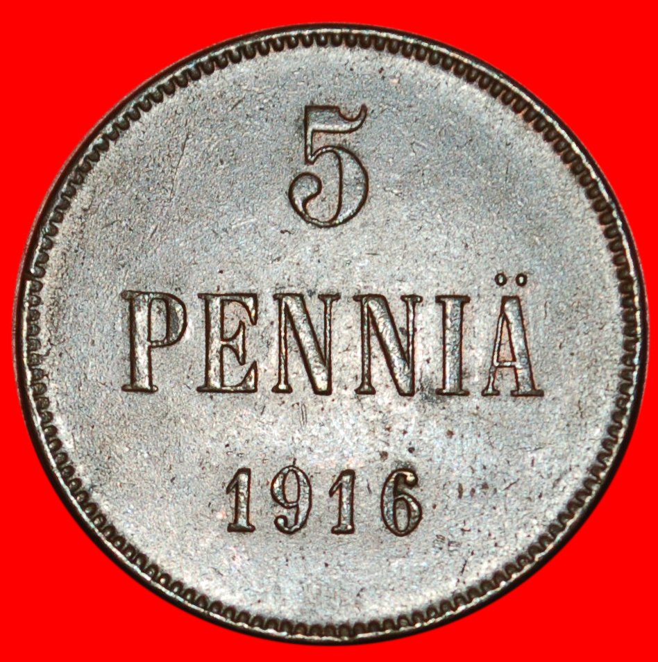  * NIKOLAUS II. (1894-1917): FINNLAND (russland, künftig die UdSSR) ★ 5 PFENNIG 1916! OHNE VORBEHALT!   