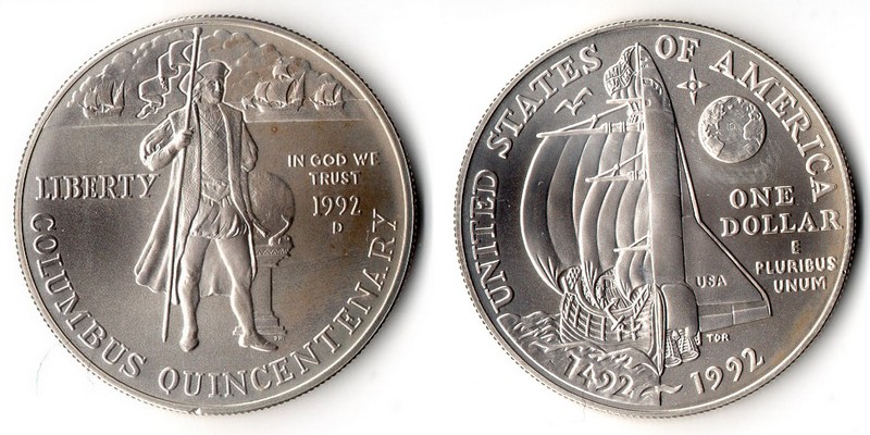  USA  1 Dollar   1992 D    Columbus Quincentenary     FM-Frankfurt   Feinsilber: 24,06g   