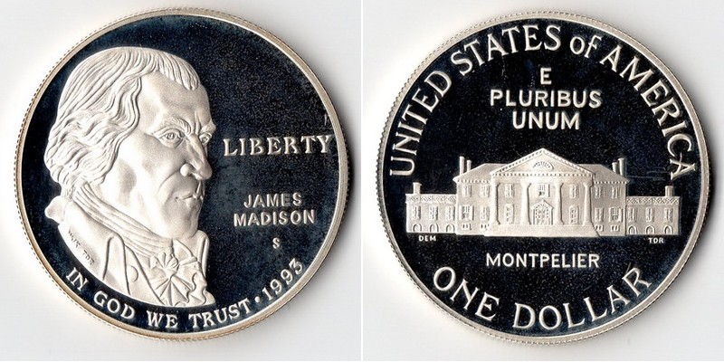  USA  1 Dollar   1993 S    James Madison and Bill of Rights    FM-Frankfurt  Feinsilber: 24,06g   