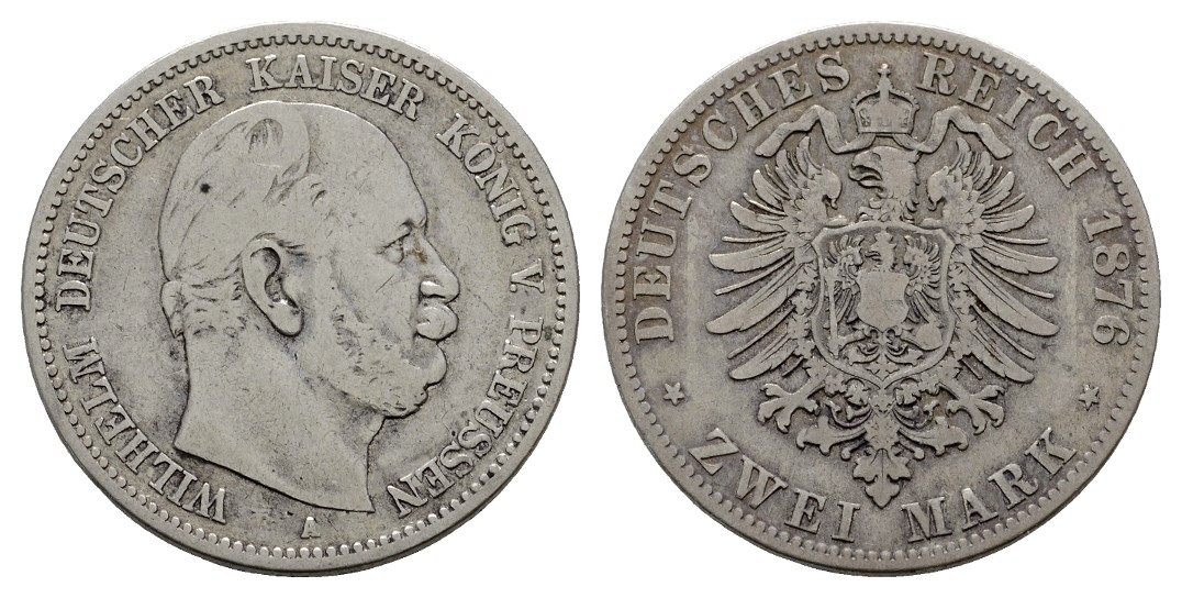  Linnartz KAISERREICH Preussen Wilhelm I. 2 Mark 1876 A s   