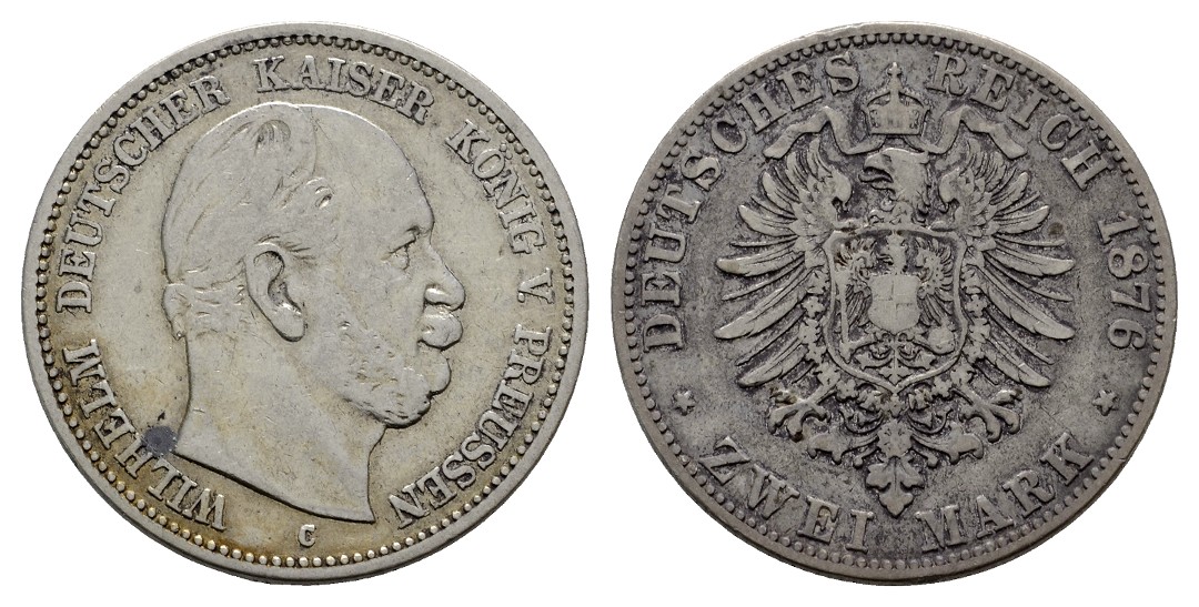  Linnartz KAISERREICH Preussen Wilhelm I. 2 Mark 1876 C s   