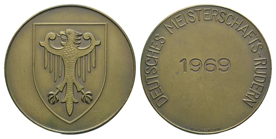  Bronzemedaille Deutsche Meisterschaft Rudern 1969, Ø 45 mm, 38,9 g   