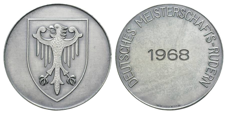  Bronzemedaille Deutsche Meisterschaft Rudern 1968, versilbert, Ø 45 mm, 38,4 g   