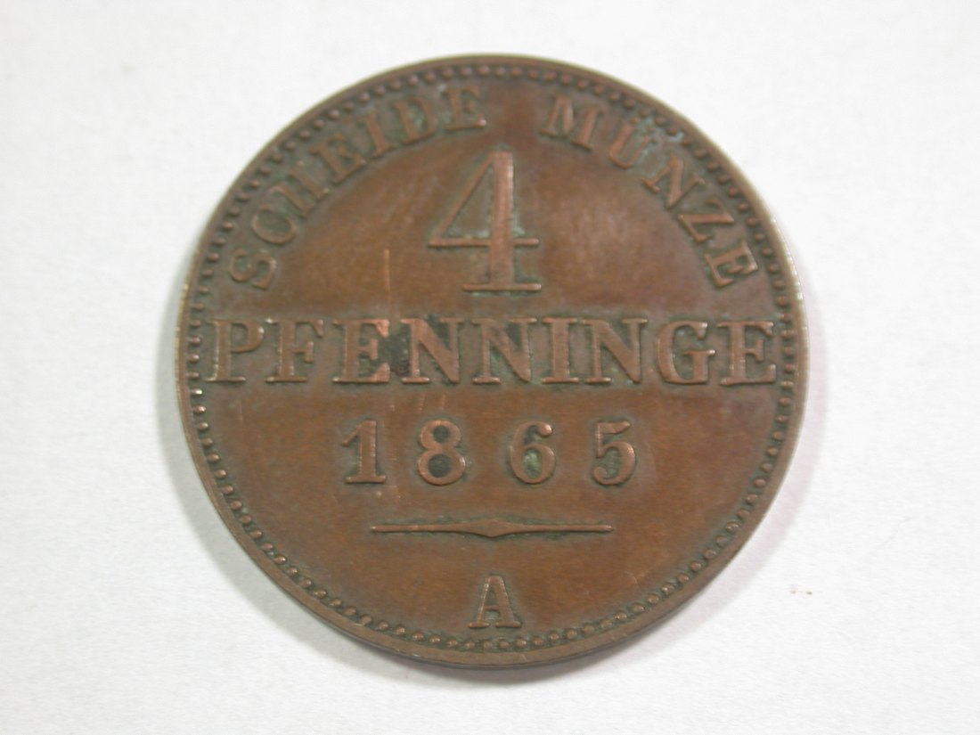 C06 Preussen 4 Pfennig 1865 A in ss-vz/f.vz Originalbilder