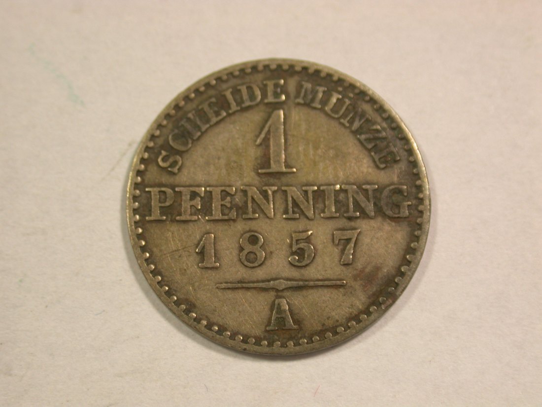 C06 Preussen 1 Pfennig 1857 A, versilbert? in ss Originalbilder