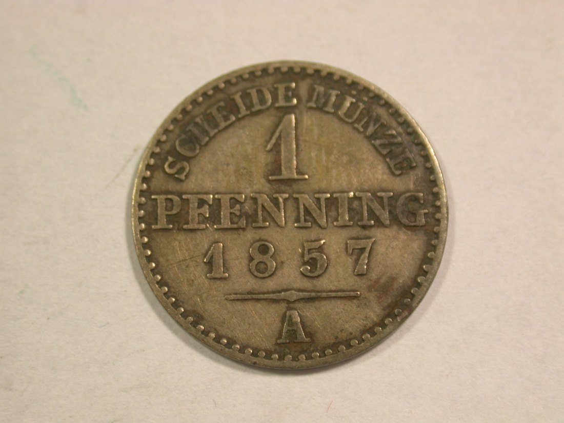  C06 Preussen 1 Pfennig 1857 A, versilbert? in ss  Originalbilder   