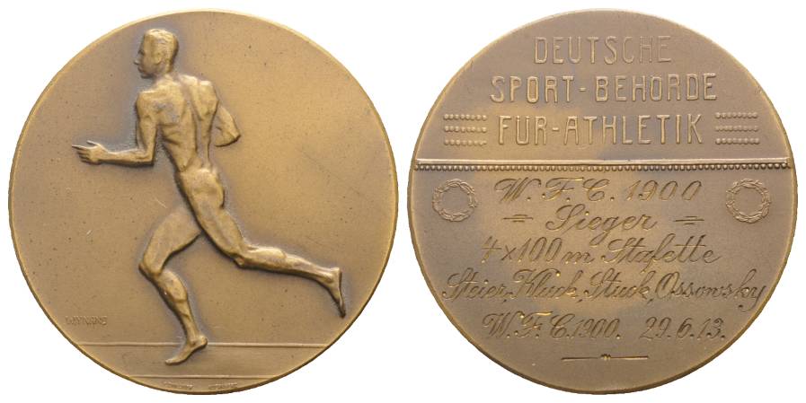  Bronzemedaille 1913, Deutsche Sport Behörde für Athletik; 26 g, Ø 40 mm, Orig. Etui   