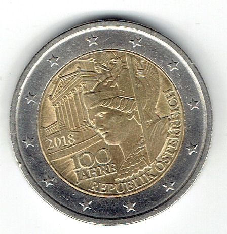  2 Euro Österreich 2018 (100 Jahre Republik)(g1120)   