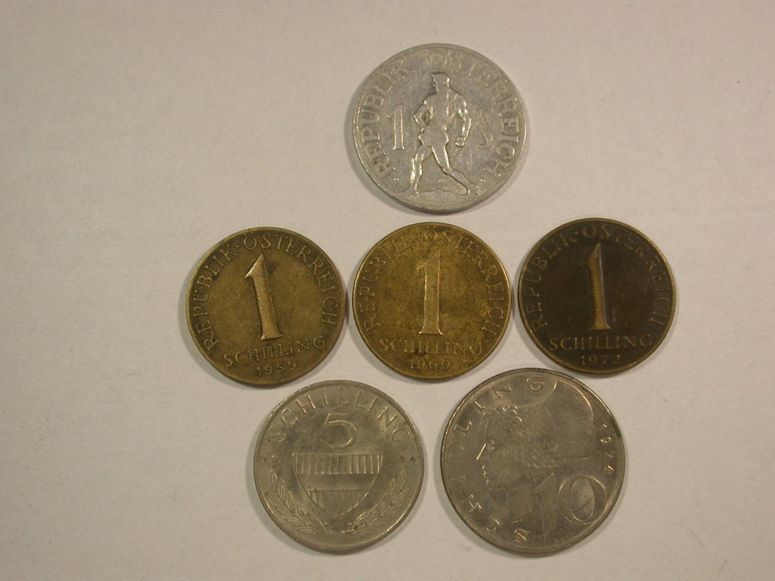 HOT-Lot Österreich 1 Schilling-10 Schilling 1946-1974 6 Münzen Originalbilder