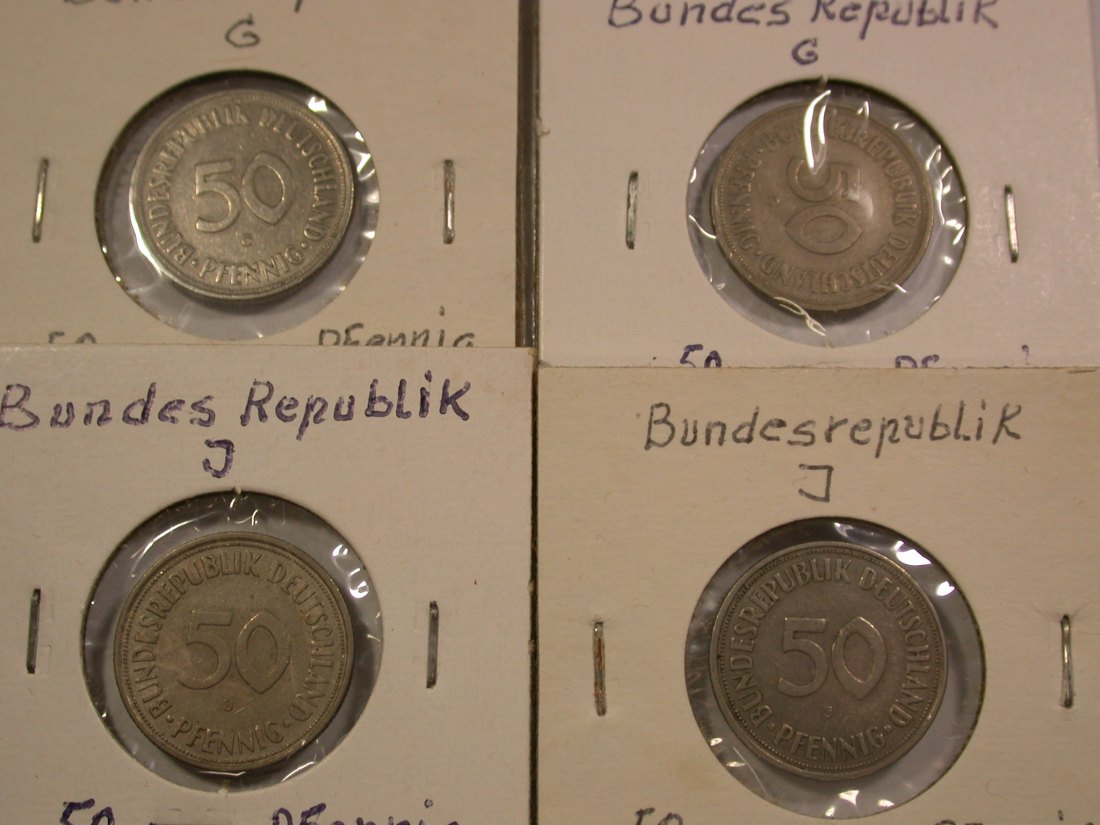  Lots -12- BRD  4 x 50 Pfennig 1950 G und J im Rähmchen look  Orginalbilder   