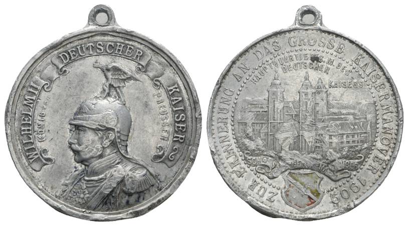  Preußen, Medaille, Aluminium, Kaisermanöver 1909 ; 5,11 g; Ø 37,63 mm   
