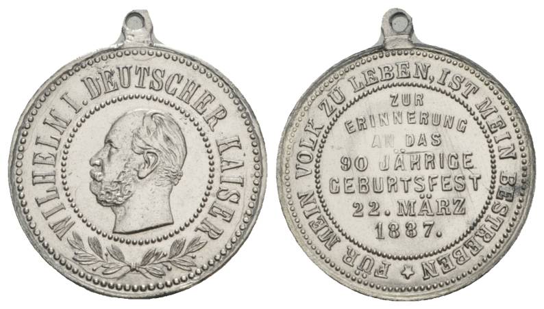  Wilhelm I., Medaille, unedel 1887; 6,62 g; Ø 27,35 mm   