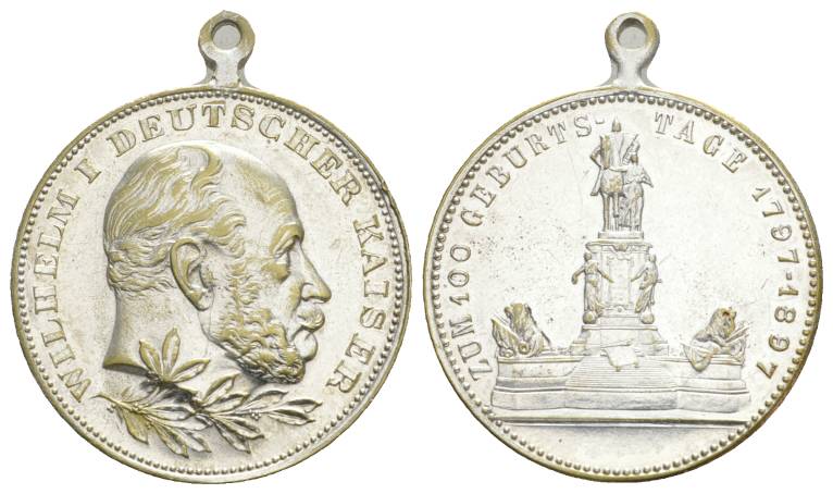  Wilhelm I., Medaille, unedel 1897, tragbar; 14,83 g; Ø 33,43 mm   