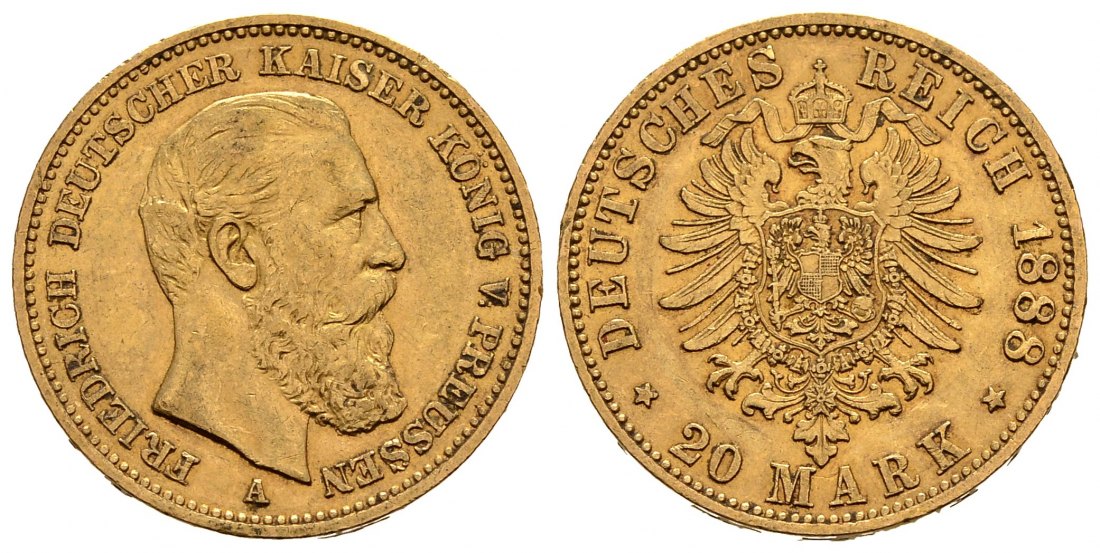 PEUS 9997 Kaiserreich - Preußen 7,17 g Feingold. Friedrich III.(09.03. - 15.06.1888) 20 Mark GOLD 1888 A Sehr schön +