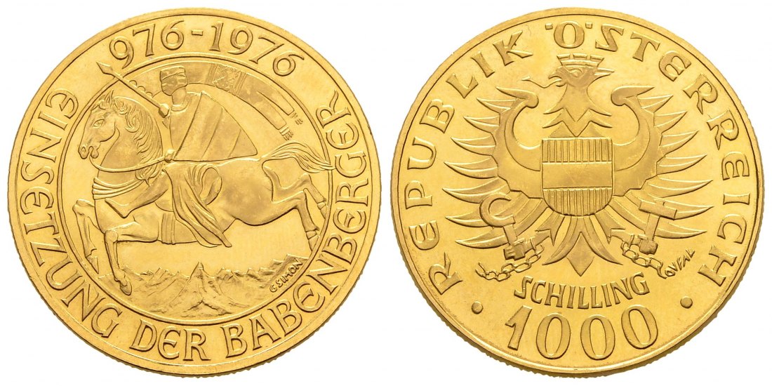 PEUS 1007 Österreich 12,15 g Feingold. Einsetzung der Babenberger 1000 Schilling GOLD 1976 Stempelglanz