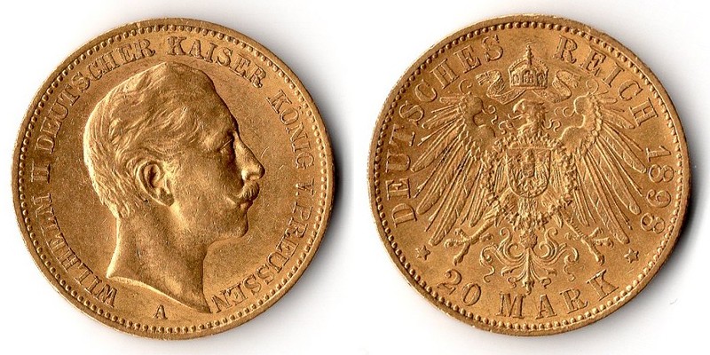 Preussen Kaiserreich  20 Mark  1898 A MM-Frankfurt Feingold: 7,17g   
