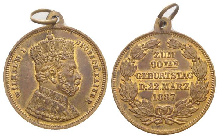  Wilhelm I., Bronzemedaille, 90.Geburtstag 1887; 6,56 g; Ø 27,25 mm   