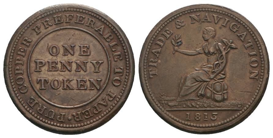  England, Token, Bronze, 1813; 19,04 g; Ø 33,48 mm   