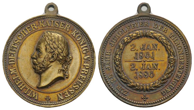  Kaiser Wilhelm v. Preußen, Bronzemedaille, 1886; 19,09 g; Ø 33,41 mm   