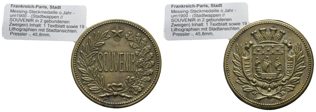  Frankreich, Messing-Steckmedaille; 12,46 g; Ø 45,71 mm   