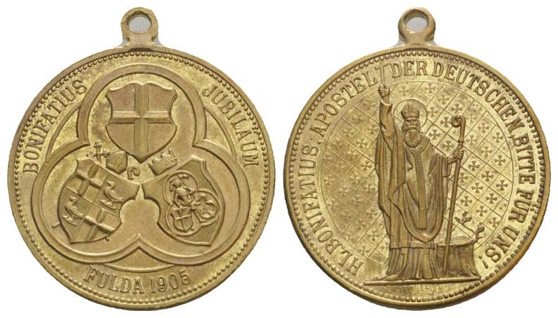  Fulda, Bonifatius, 1905, Bronzemedaille, vergoldet; 12,87 g; Ø 30,86 mm   