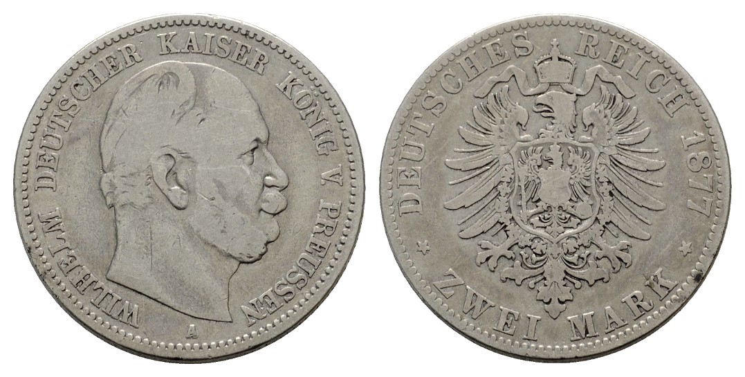  Linnartz KAISERREICH Preussen Wilhelm I. 2 Mark 1877 A s   