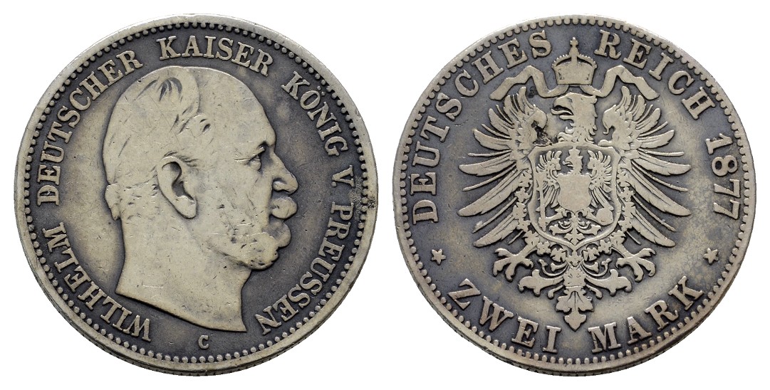  Linnartz KAISERREICH Preussen Wilhelm I. 2 Mark 1877 C Patina s   