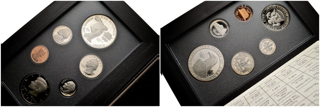 PEUS 1066 USA 24,06 g Feinsilber incl. Originalverpackung + Zertifikat Olympic Prestige Set (6 Münzen) 1983 Proof (in Originalrahmen)