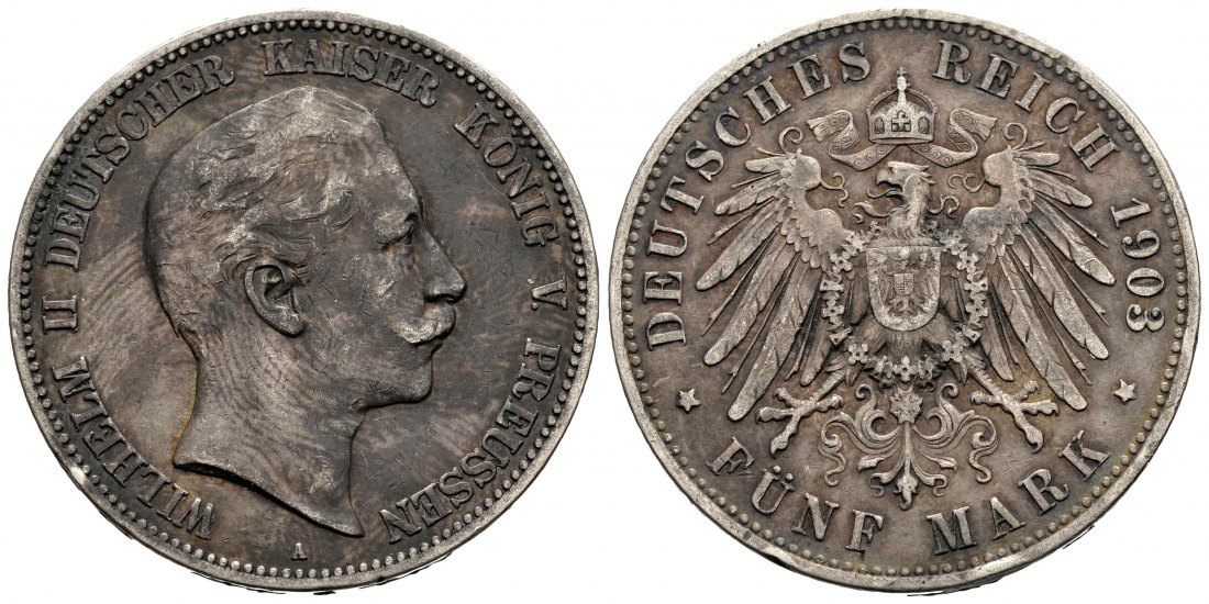 PEUS 1040 Kaiserreich - Preußen Wilhelm II. (1888 - 1918) 5 Mark 1903 A Patina, Sehr schön