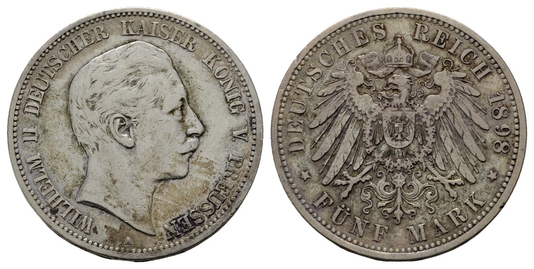  Linnartz KAISERREICH Preussen Wilhelm II. 5 Mark 1898 ss   