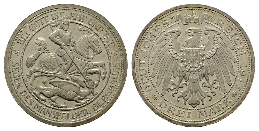  Linnartz KAISERREICH Preussen Wilhelm II. 3 Mark 1915 stgl-   