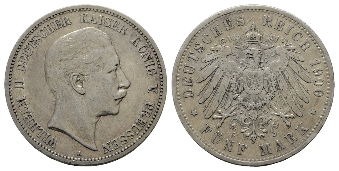  Linnartz KAISERREICH Preussen Wilhelm II. 5 Mark 1900 ss   