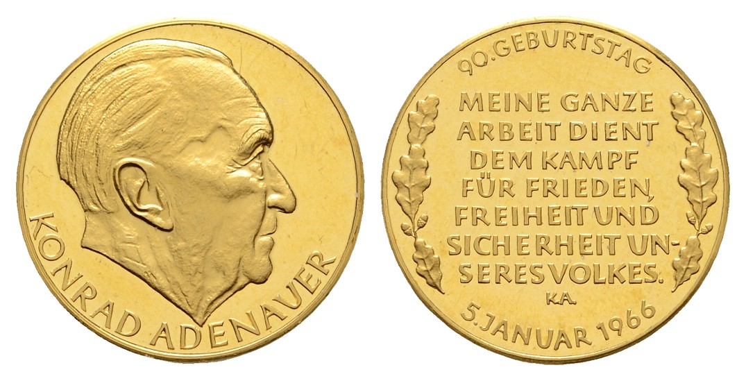  Linnartz Konrad Adenauer Goldmedaille 1966 PP- Gewicht: 8,0g/900er   