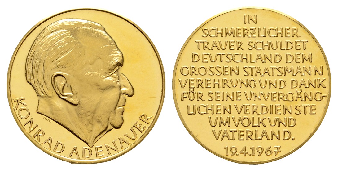  Linnartz Konrad Adenauer Goldmedaille 1967 PP Gewicht: 14,0g/900er   