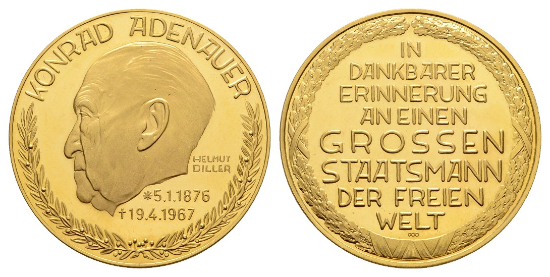  Linnartz Konrad Adenauer Goldmedaille 1967 a.s.Tod PP Gewicht: 17,5g/900er   