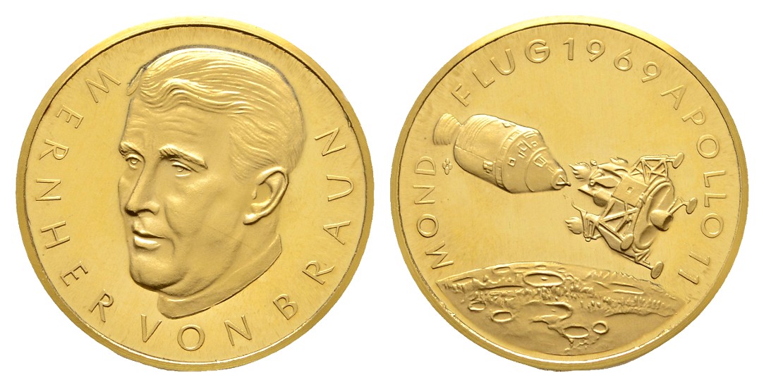  Linnartz Weltraum Goldmedaille 1969 Apollo PP- Gewicht: 9,98g/900er   