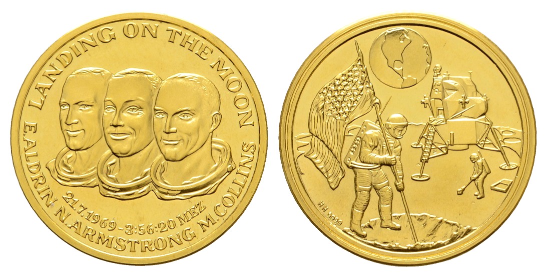  Linnartz Weltraum Goldmedaille 1969 Mondlandung PP- Gewicht: 7,88g/999er   