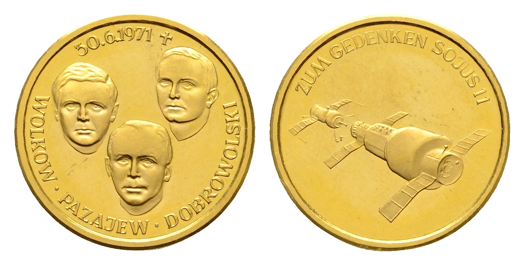  Linnartz Weltraum Goldmedaille 1971 Sojus 11 PP- Gewicht: 3,46g/986er   