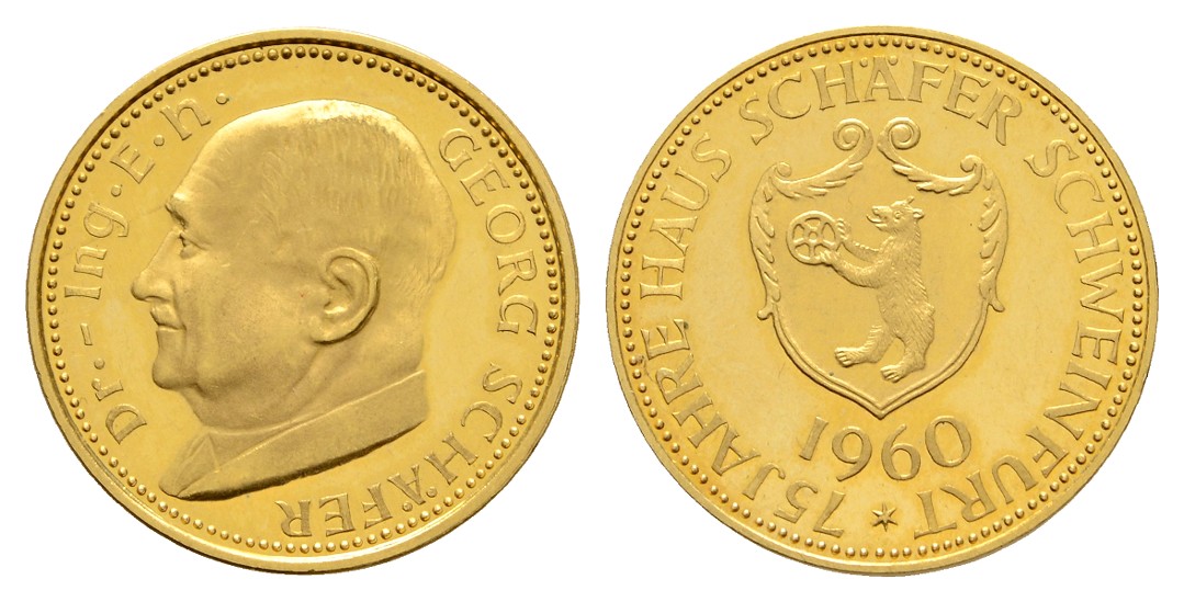  Linnartz Schweinfurt Goldmedaille 1960 Georg Schäfer PP- Gewicht: 7,68g/999er   