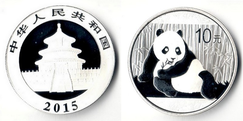 China  10 Yuan  2015  Panda seated eating Bamboo  FM-Frankfurt  Feinsilber: 31,1g   