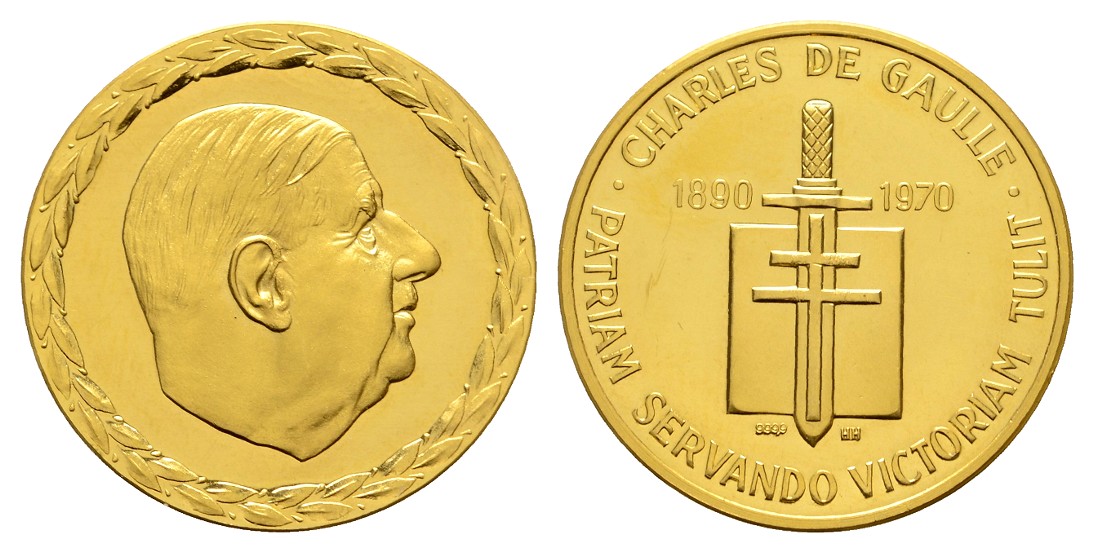  Linnartz Frankreich Goldmedaille 1970 Charles de Gaulle PP Gewicht: 7,93g/999er   