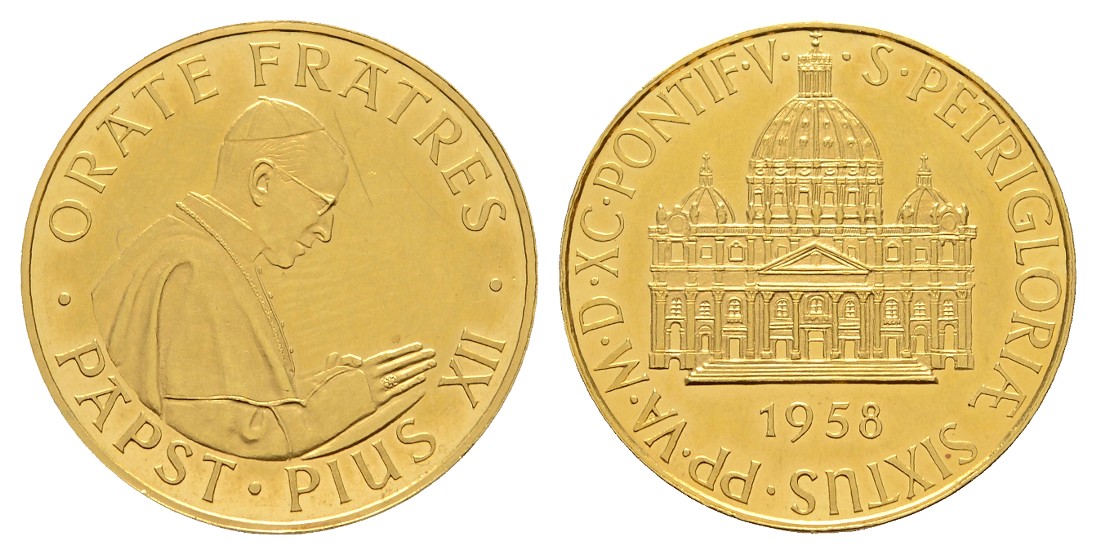  Linnartz Vatikan Pius XII. Goldmedaille 1958 stgl- Gewicht: 8,04g/900er   