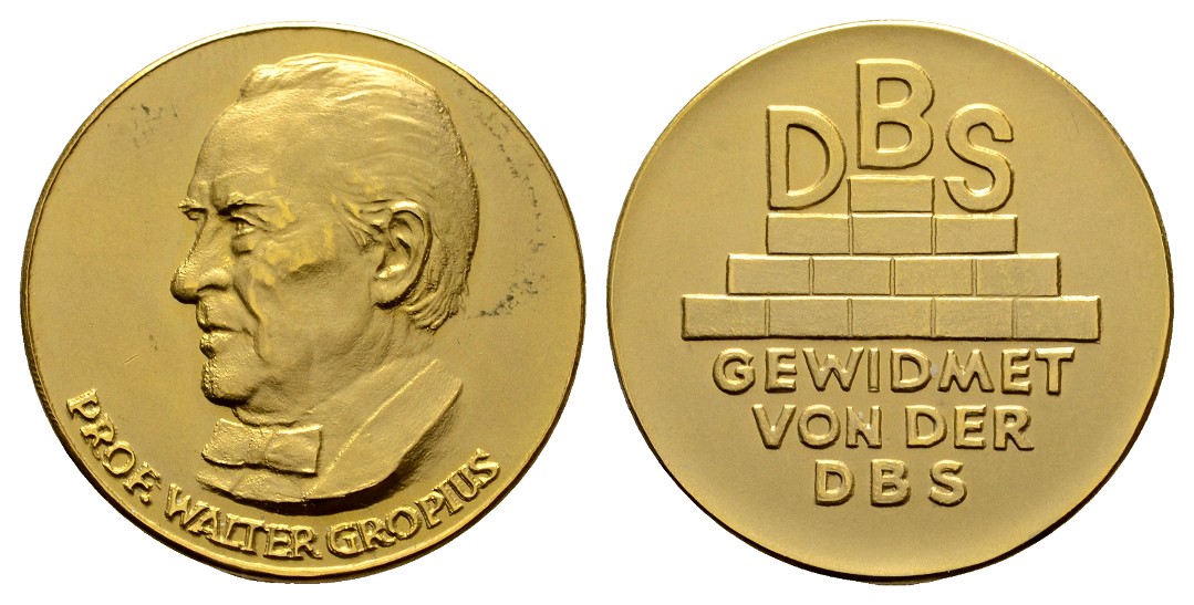  Linnartz Walter Gropius Goldmedaille o.J. vz Gewicht: 16,67g/333er   