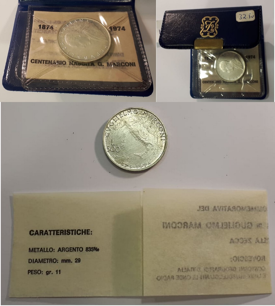  Italien  500 Lire  1974  Birth of Guglielmo Marconi     FM-Frankfurt  Feinsilber: 9,19g   