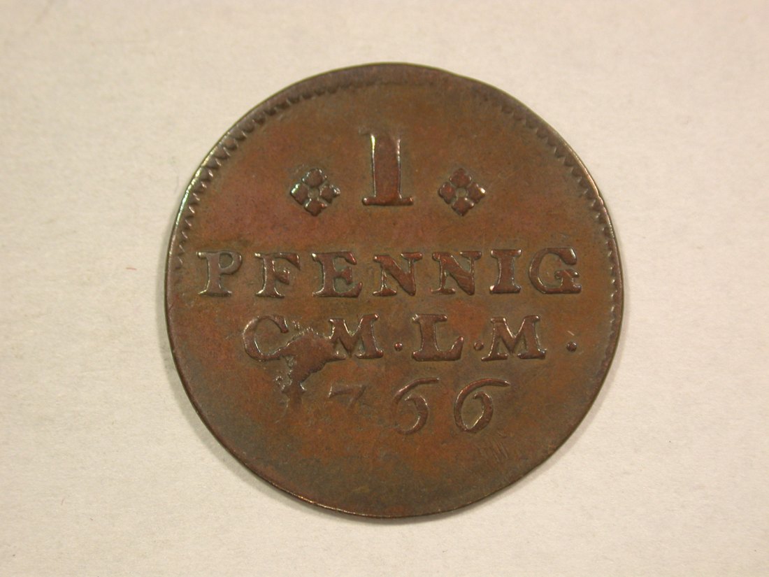  C07 Mainz  1 Pfennig 1766 l.prägeschw. sonst ss-vz  Originalbilder   