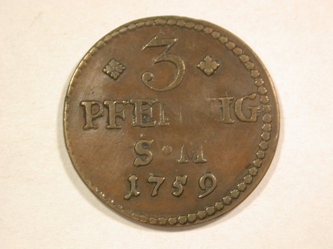  C07 Mainz  3 Pfennig 1759 in ss+   Originalbilder   