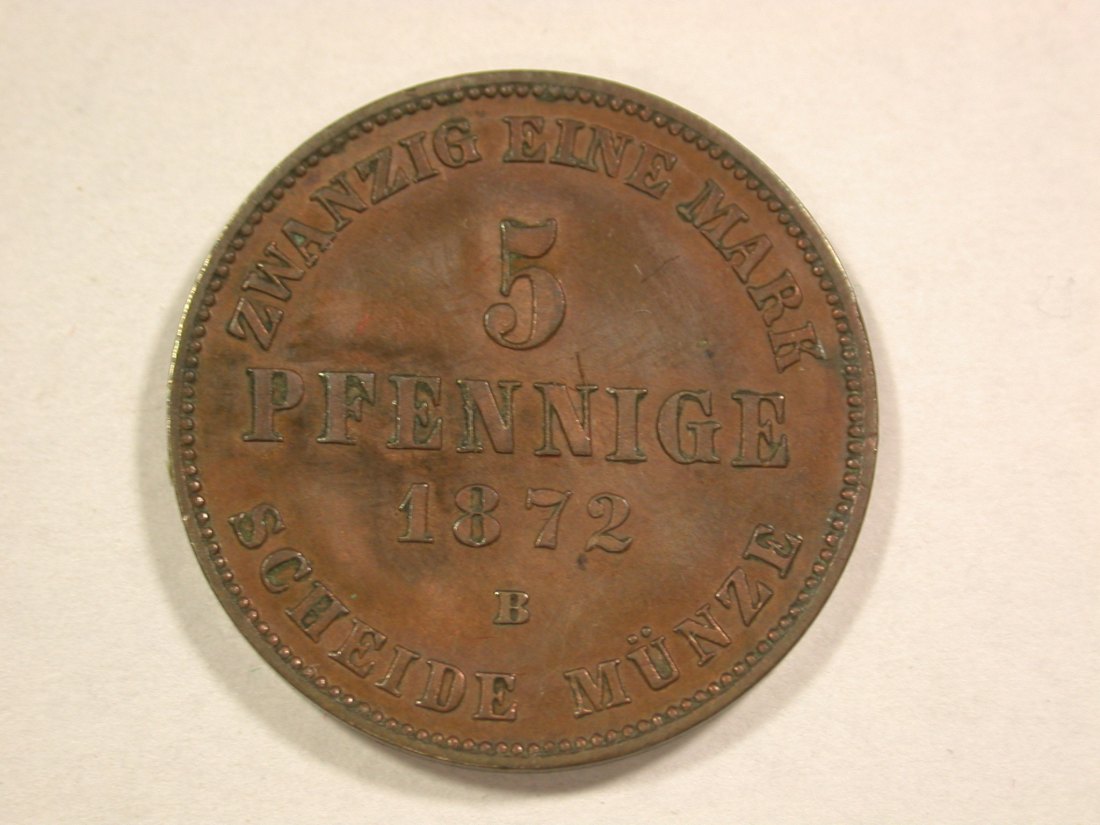  C07 Mecklenburg Schwerin  5 Pfennig 1872 B in vz+/vz-st  Originalbilder   