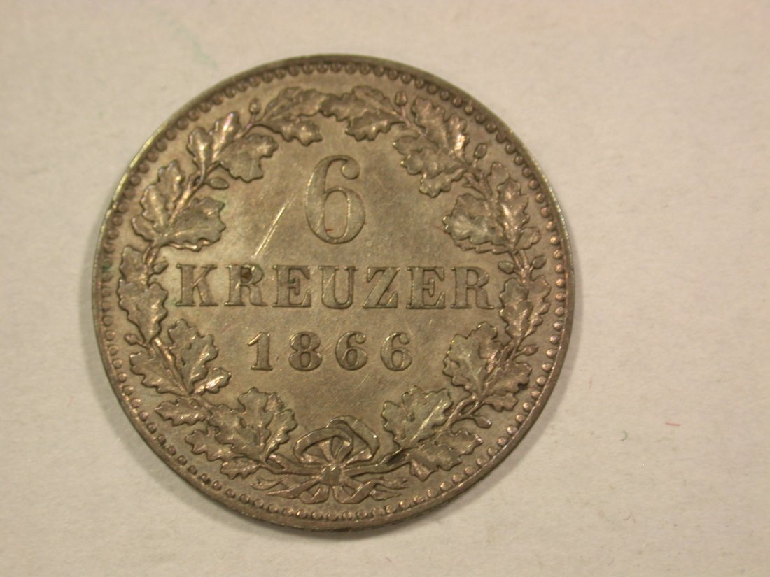  C07 Frankfurt  6 Kreuzer  1866 in f.vz/vz+ Originalbilder   