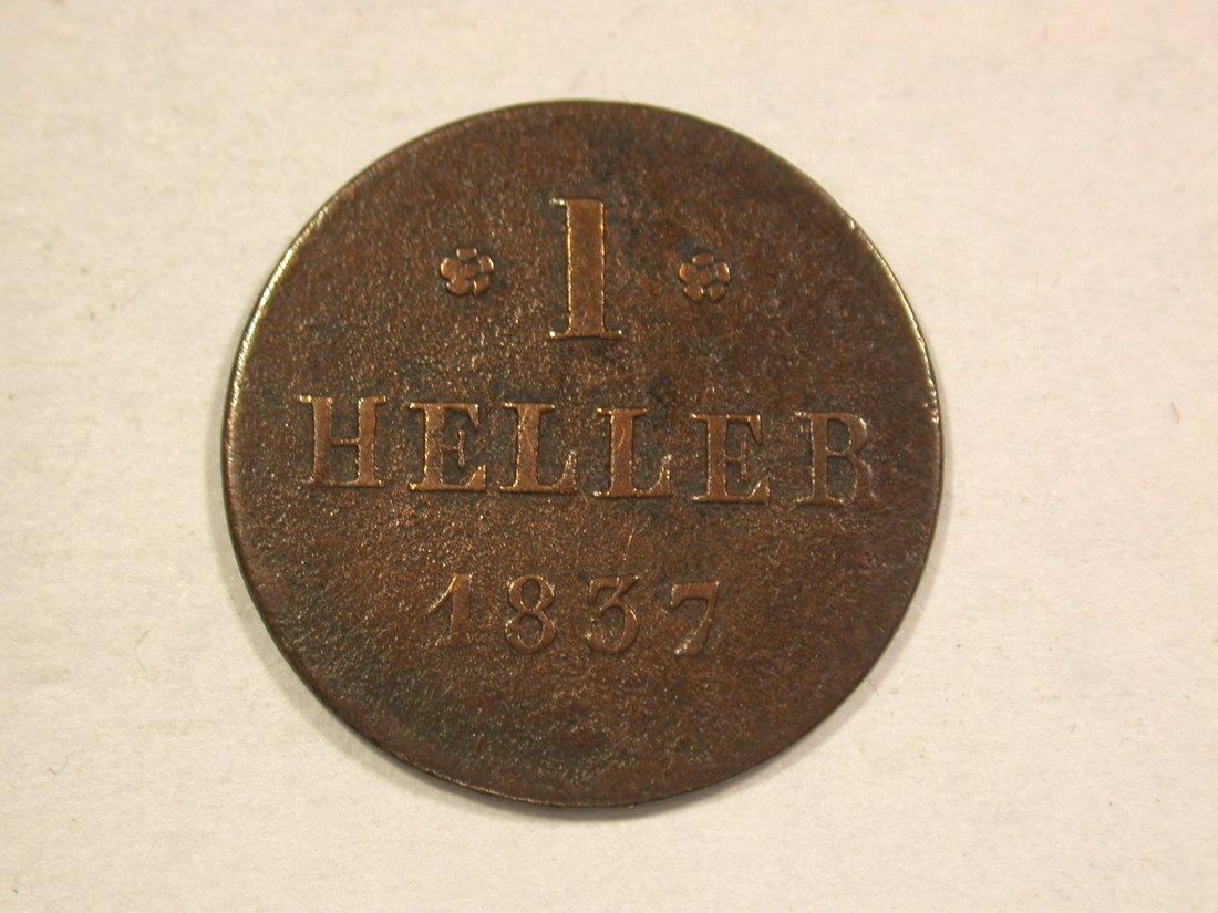 C07 Hessen Darmstadt 1 Heller 1837 in ss Originalbilder